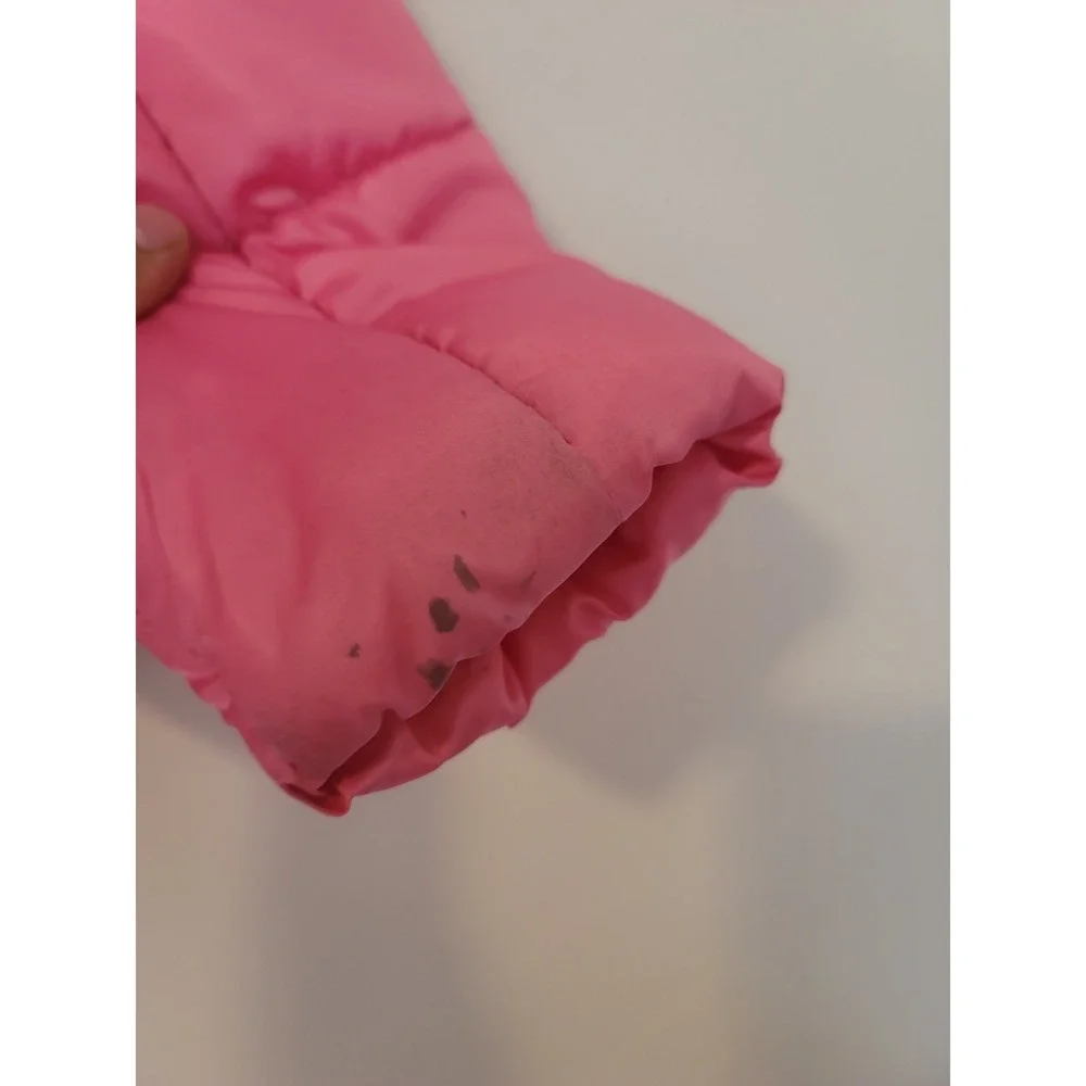 R1881 By S.Rothschild L(14) Pink Puffer Jacket Hooded Faux Fur Big Girls Neon